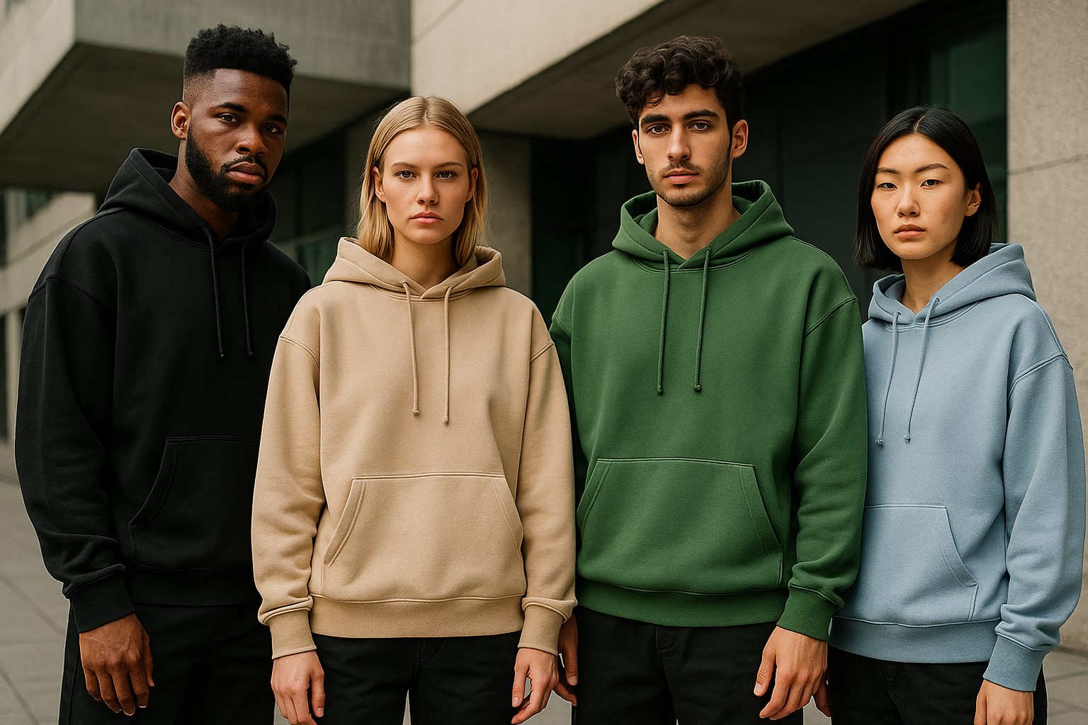 Modelli indossando felpe boxy